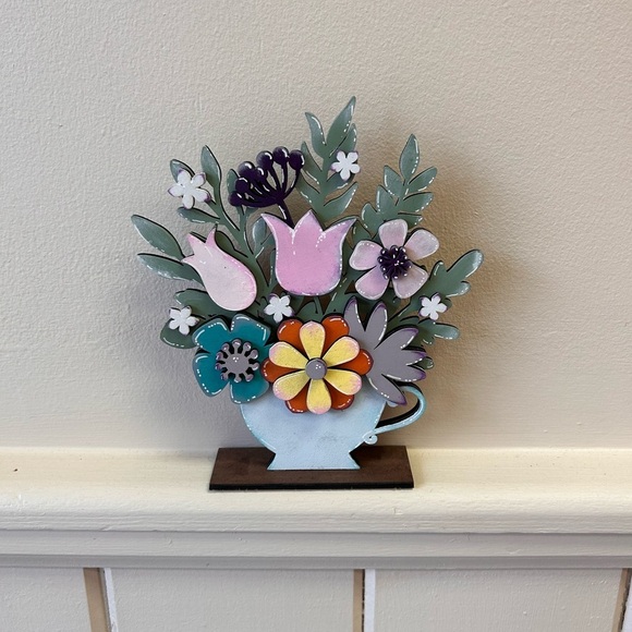 Other - NEW handmade wooden floral teacup decore